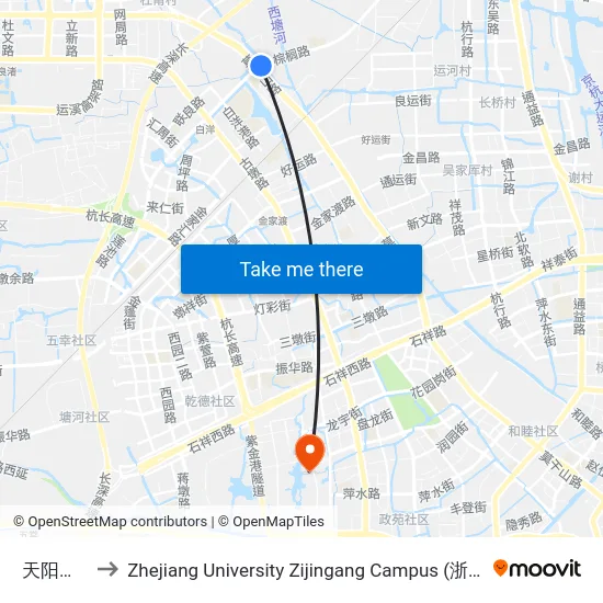 天阳棕榈湾 to Zhejiang University Zijingang Campus (浙江大学紫金港校区) map
