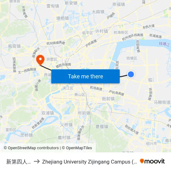 新第四人民医院 to Zhejiang University Zijingang Campus (浙江大学紫金港校区) map