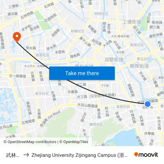 武林广场 to Zhejiang University Zijingang Campus (浙江大学紫金港校区) map