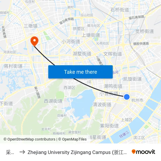 采荷路 to Zhejiang University Zijingang Campus (浙江大学紫金港校区) map