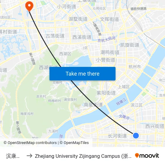 滨康小区东 to Zhejiang University Zijingang Campus (浙江大学紫金港校区) map