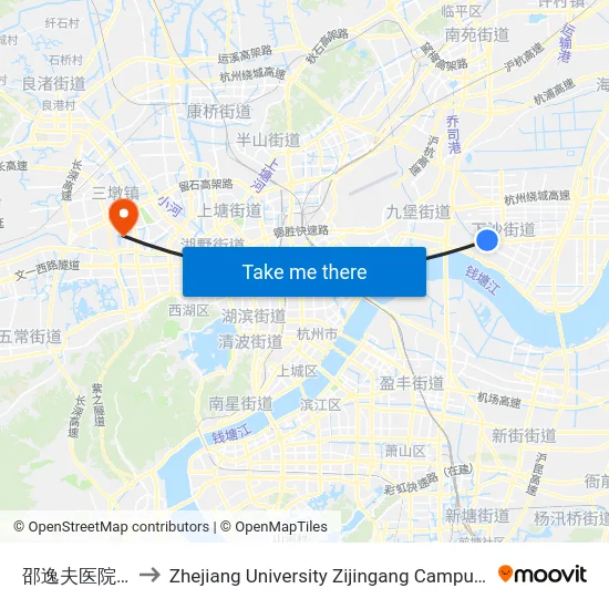 邵逸夫医院下沙院区 to Zhejiang University Zijingang Campus (浙江大学紫金港校区) map