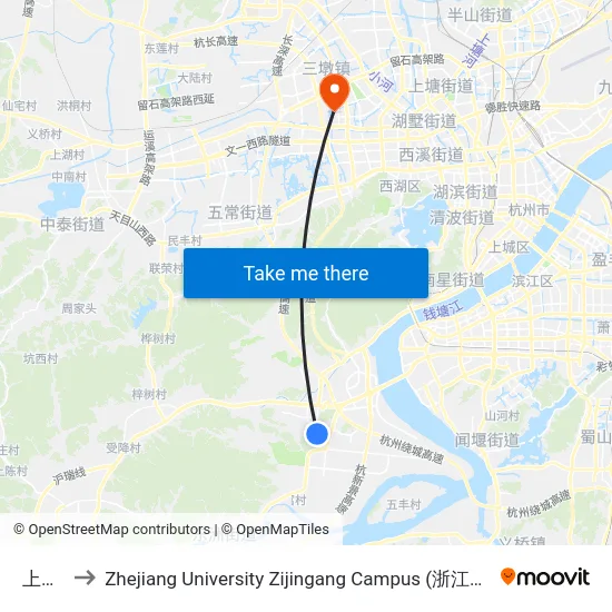 上新桥 to Zhejiang University Zijingang Campus (浙江大学紫金港校区) map
