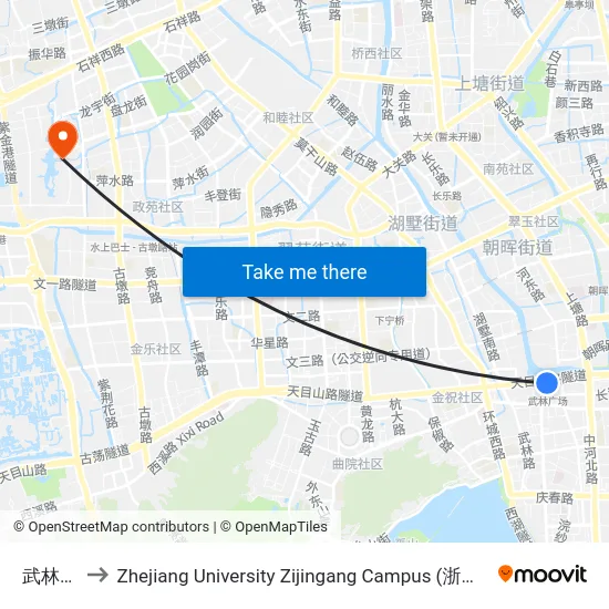 武林广场 to Zhejiang University Zijingang Campus (浙江大学紫金港校区) map