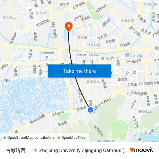 古墩路西溪路口 to Zhejiang University Zijingang Campus (浙江大学紫金港校区) map