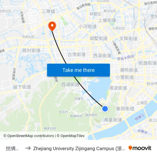 丝绸博物馆 to Zhejiang University Zijingang Campus (浙江大学紫金港校区) map