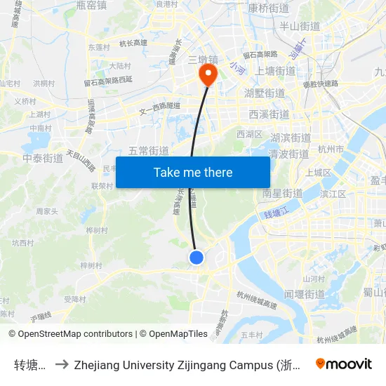 转塘街道 to Zhejiang University Zijingang Campus (浙江大学紫金港校区) map