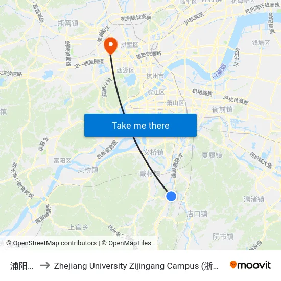 浦阳镇小 to Zhejiang University Zijingang Campus (浙江大学紫金港校区) map