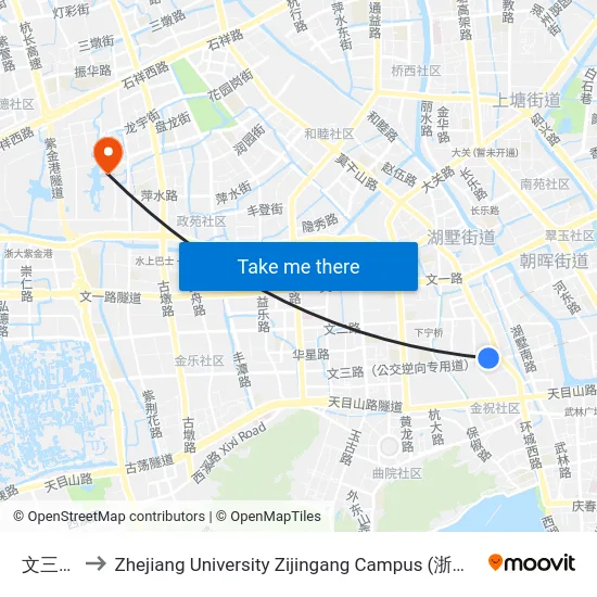 文三支路 to Zhejiang University Zijingang Campus (浙江大学紫金港校区) map