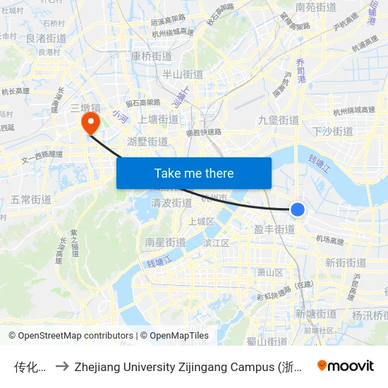 传化物流 to Zhejiang University Zijingang Campus (浙江大学紫金港校区) map