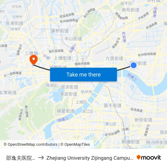 邵逸夫医院下沙院区 to Zhejiang University Zijingang Campus (浙江大学紫金港校区) map