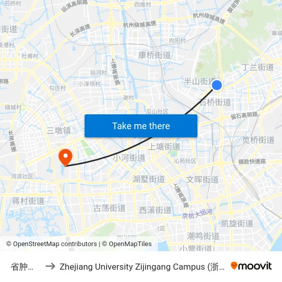 省肿瘤医院 to Zhejiang University Zijingang Campus (浙江大学紫金港校区) map