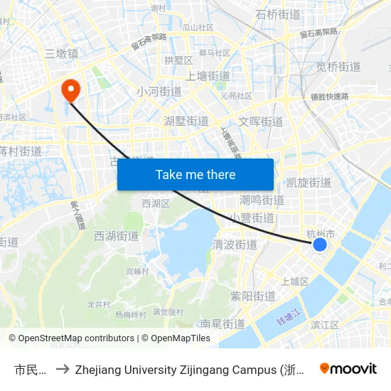 市民中心 to Zhejiang University Zijingang Campus (浙江大学紫金港校区) map