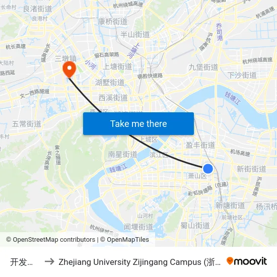 开发区医院 to Zhejiang University Zijingang Campus (浙江大学紫金港校区) map