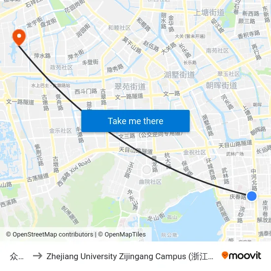 众安桥 to Zhejiang University Zijingang Campus (浙江大学紫金港校区) map