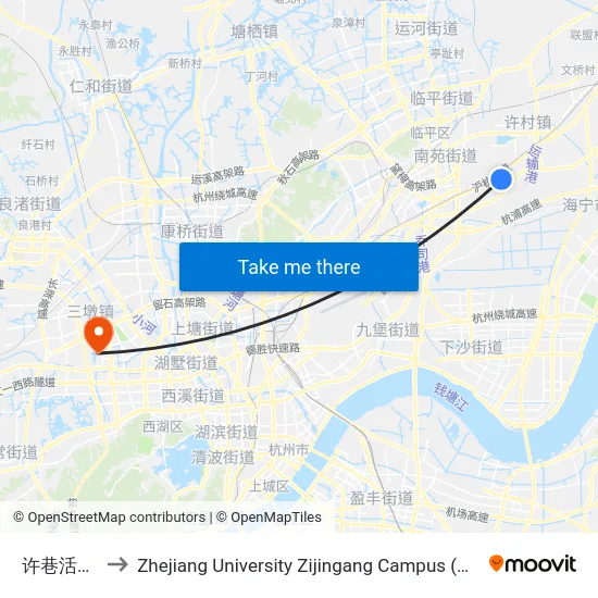 许巷活动中心 to Zhejiang University Zijingang Campus (浙江大学紫金港校区) map