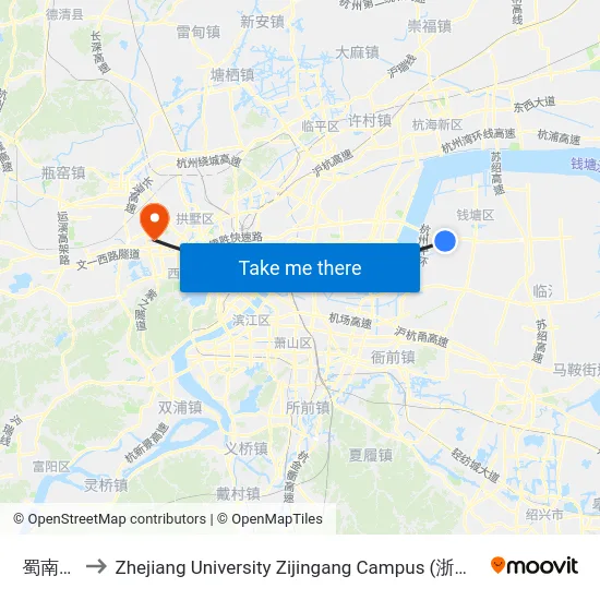 蜀南村牌 to Zhejiang University Zijingang Campus (浙江大学紫金港校区) map