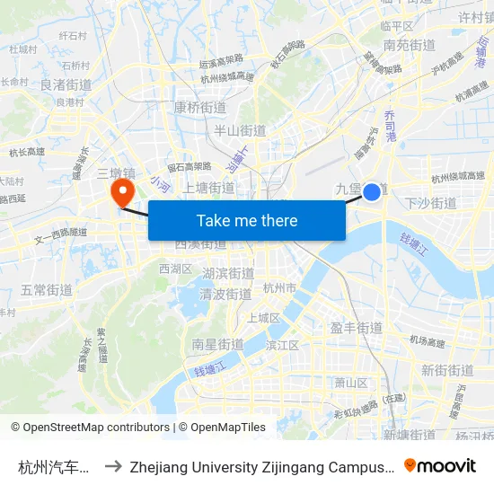 杭州汽车客运中心 to Zhejiang University Zijingang Campus (浙江大学紫金港校区) map