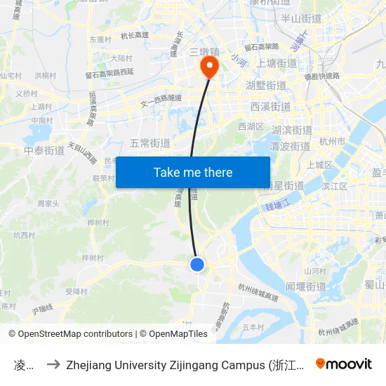 凌家桥 to Zhejiang University Zijingang Campus (浙江大学紫金港校区) map
