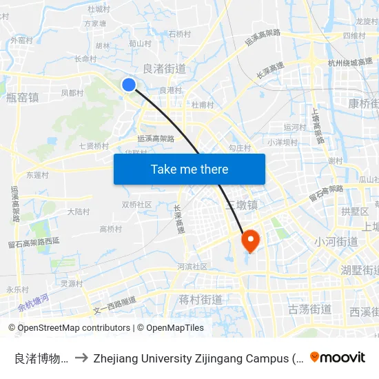 良渚博物馆正门 to Zhejiang University Zijingang Campus (浙江大学紫金港校区) map