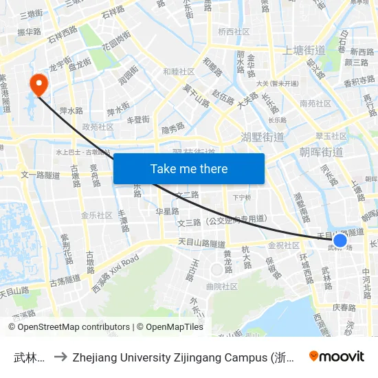 武林广场 to Zhejiang University Zijingang Campus (浙江大学紫金港校区) map