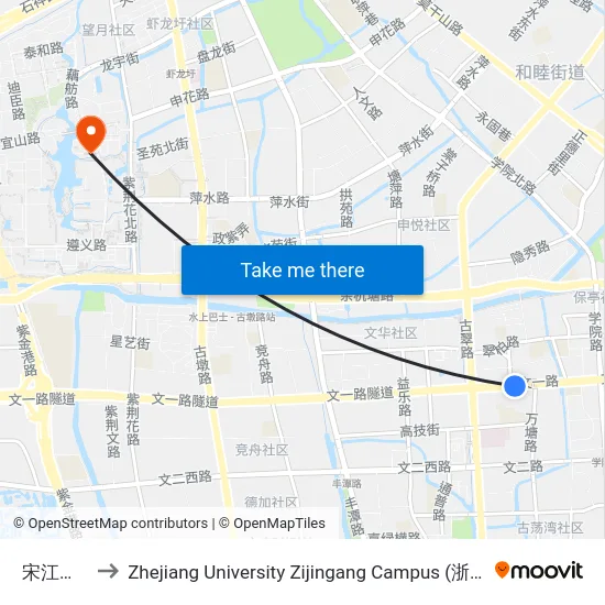 宋江村(Brt) to Zhejiang University Zijingang Campus (浙江大学紫金港校区) map