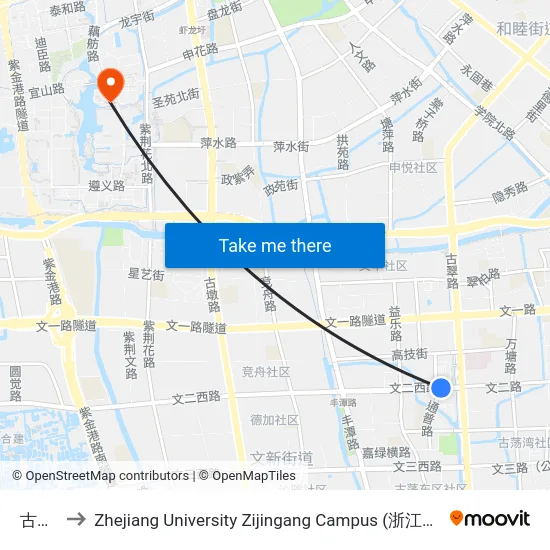 古翠路 to Zhejiang University Zijingang Campus (浙江大学紫金港校区) map
