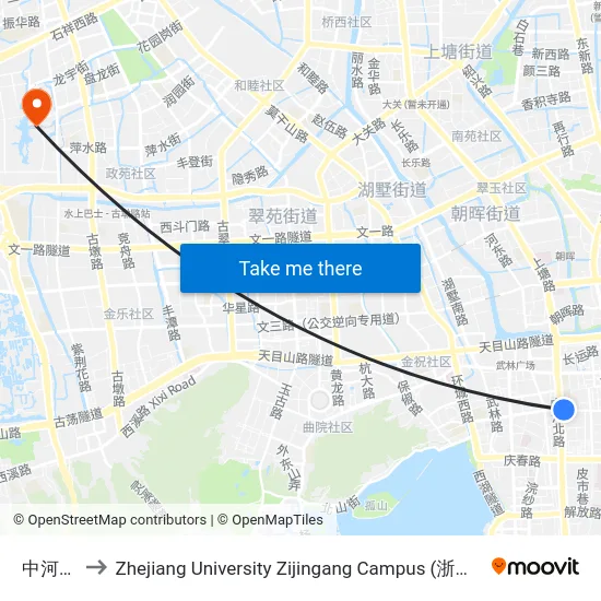 中河北路 to Zhejiang University Zijingang Campus (浙江大学紫金港校区) map