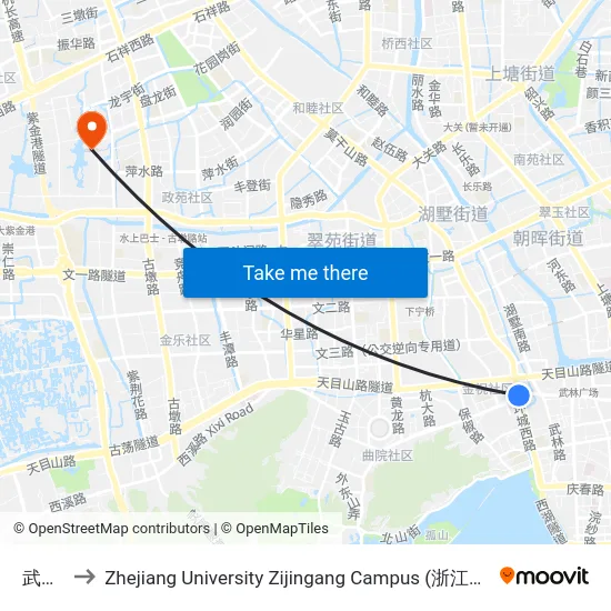 武林门 to Zhejiang University Zijingang Campus (浙江大学紫金港校区) map