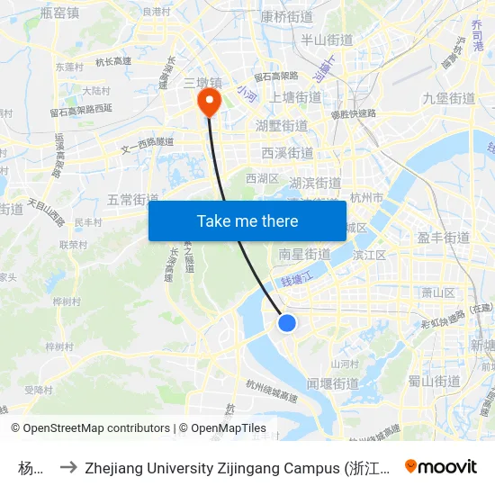 杨家墩 to Zhejiang University Zijingang Campus (浙江大学紫金港校区) map