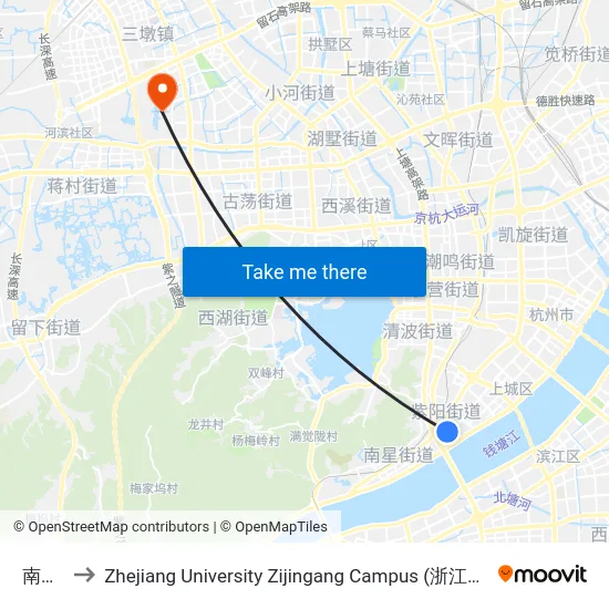 南星桥 to Zhejiang University Zijingang Campus (浙江大学紫金港校区) map