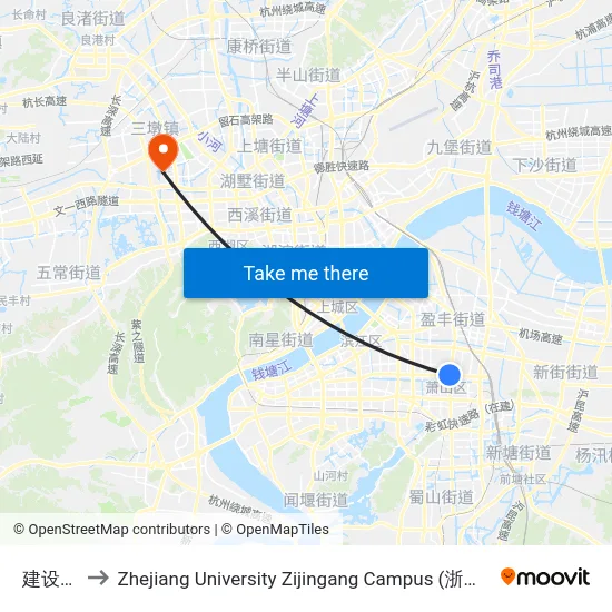 建设一路 to Zhejiang University Zijingang Campus (浙江大学紫金港校区) map