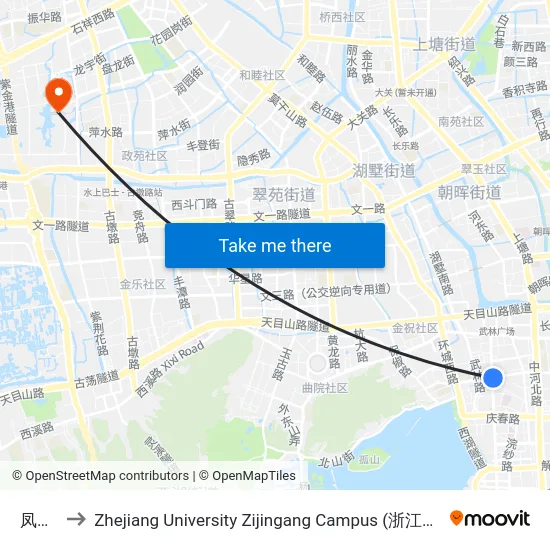 凤起路 to Zhejiang University Zijingang Campus (浙江大学紫金港校区) map