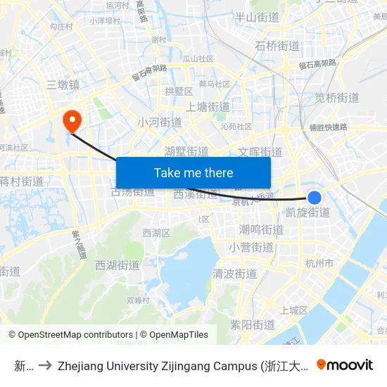 新塘 to Zhejiang University Zijingang Campus (浙江大学紫金港校区) map