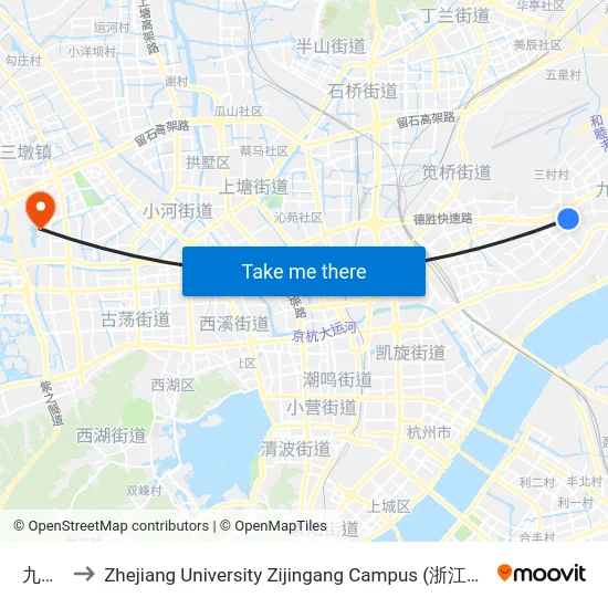 九和路 to Zhejiang University Zijingang Campus (浙江大学紫金港校区) map