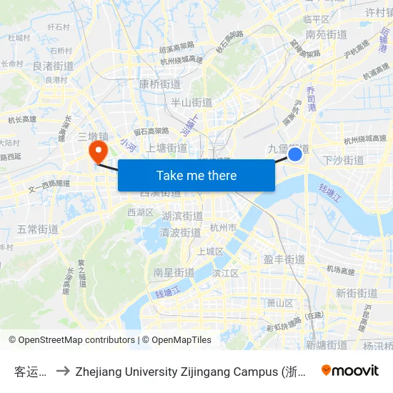 客运中心 to Zhejiang University Zijingang Campus (浙江大学紫金港校区) map