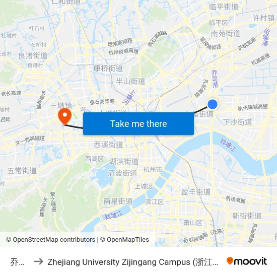 乔司南 to Zhejiang University Zijingang Campus (浙江大学紫金港校区) map