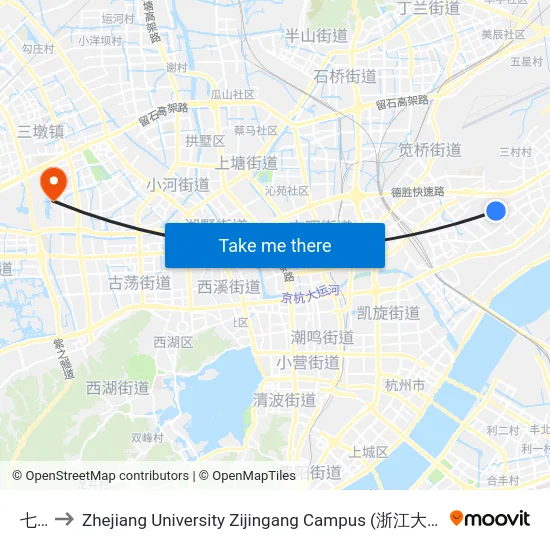 七堡 to Zhejiang University Zijingang Campus (浙江大学紫金港校区) map
