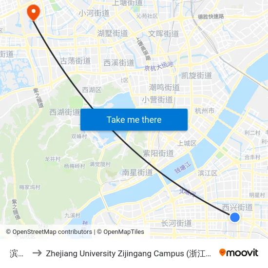 滨康路 to Zhejiang University Zijingang Campus (浙江大学紫金港校区) map