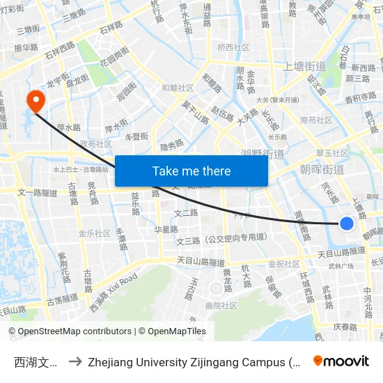 西湖文化广场 to Zhejiang University Zijingang Campus (浙江大学紫金港校区) map