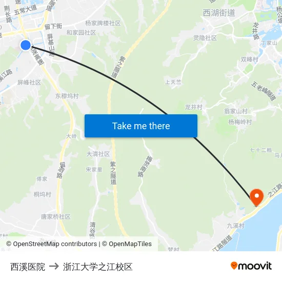 西溪医院 to 浙江大学之江校区 map