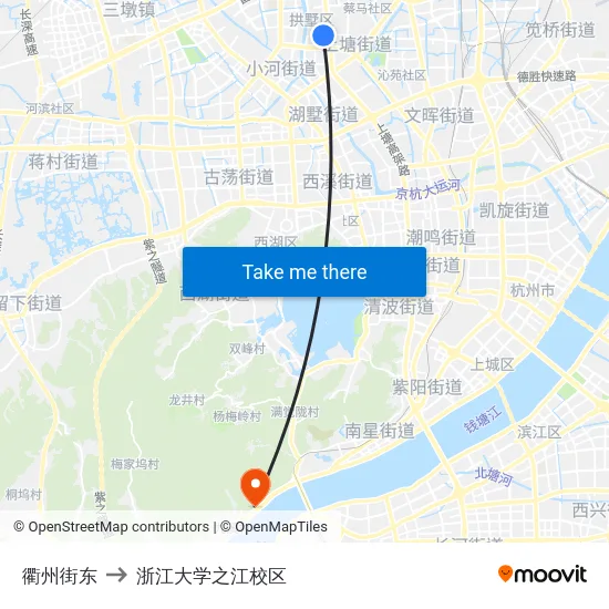衢州街东 to 浙江大学之江校区 map