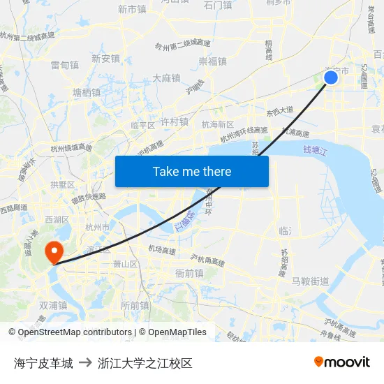 海宁皮革城 to 浙江大学之江校区 map