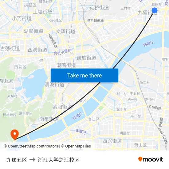 九堡五区 to 浙江大学之江校区 map