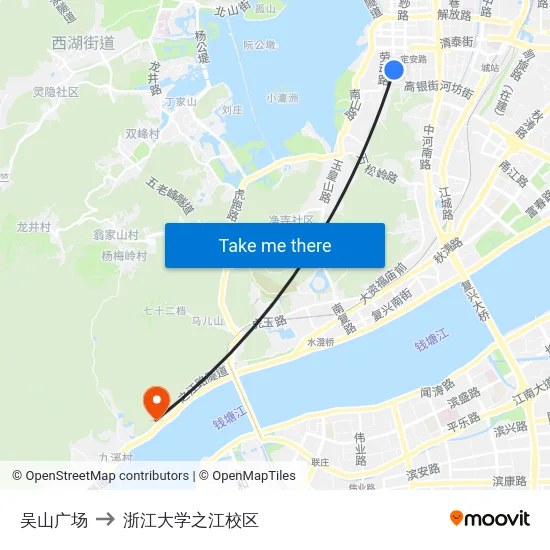 吴山广场 to 浙江大学之江校区 map
