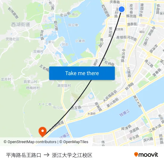平海路岳王路口 to 浙江大学之江校区 map