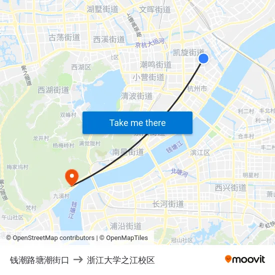 钱潮路塘潮街口 to 浙江大学之江校区 map