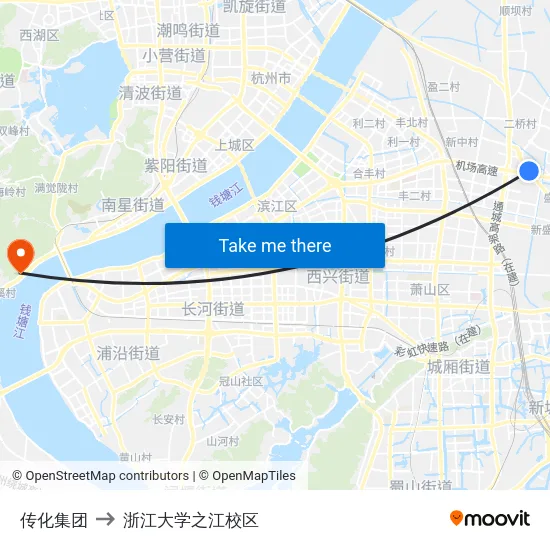 传化集团 to 浙江大学之江校区 map