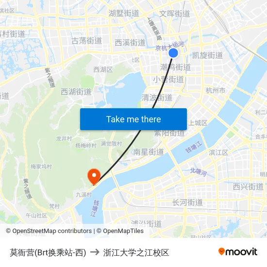 莫衙营(Brt换乘站-西) to 浙江大学之江校区 map