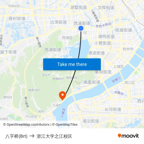 八字桥(Brt) to 浙江大学之江校区 map